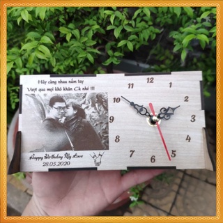 Quà tặng 8/3 - Đồng hồ gỗ Handmade để bàn khắc hình trang trí khắc laser theo yêu cầu – Quà tặng mẹ, quà tặng sinh nhật