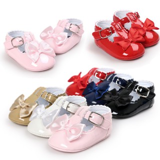 Giày búp bê da PU đính nơ đế mềm dễ thương cho bé gái