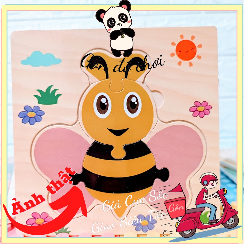 Tranh Ghép Hình Động Vật 3D Bằng Gỗ Cho Bé 15x15 cm Gôn đồ chơi