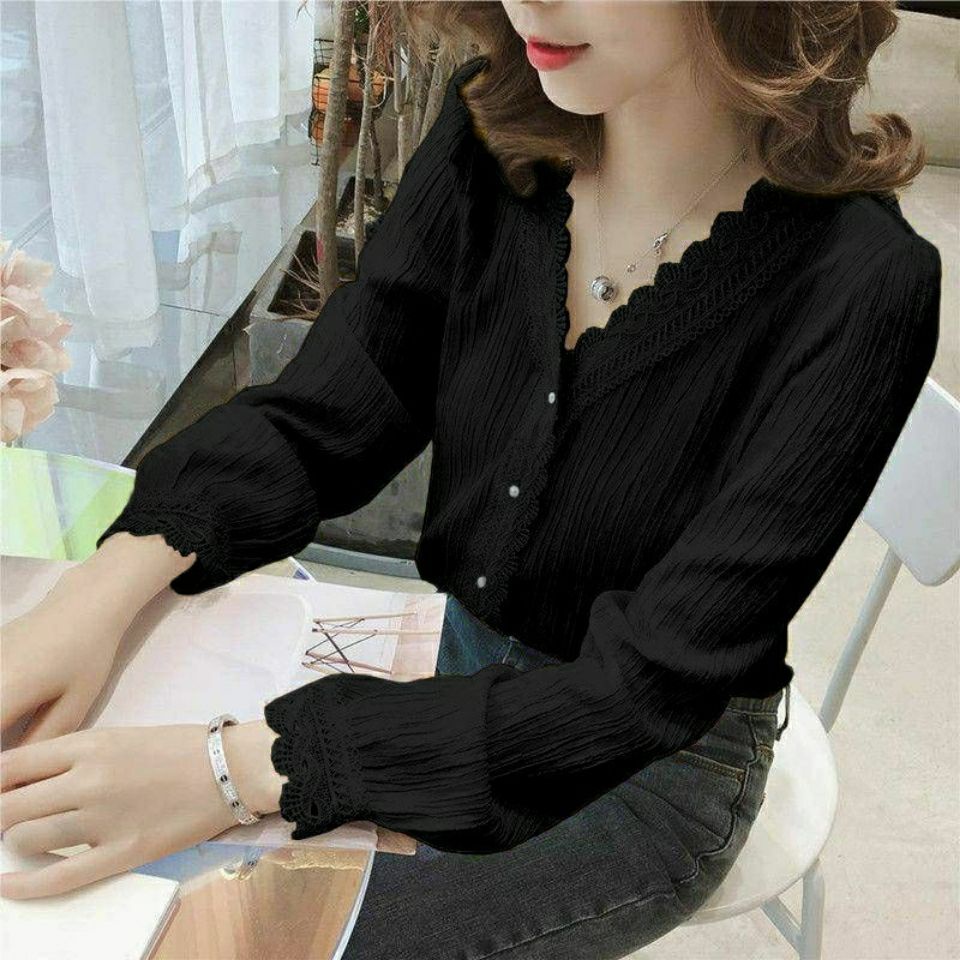 Áo Sơ Mi Chiffon Tay Dài Cổ Chữ V Phong Cách Hàn Quốc Thời Trang Xuân Hè Hàng Mới 2021 Dành Cho Bạn Nữ