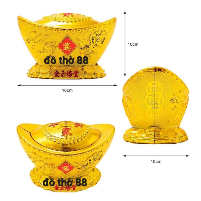 thỏi vàng tứ linh có chân đế hàng nhựa xì làm tháp tỏi ngang 16cm cao 10cm