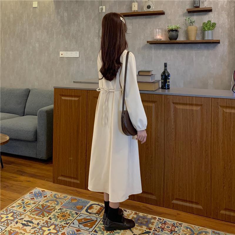 ⭐0412⭐ Korean style square neck long sleeve midi dress