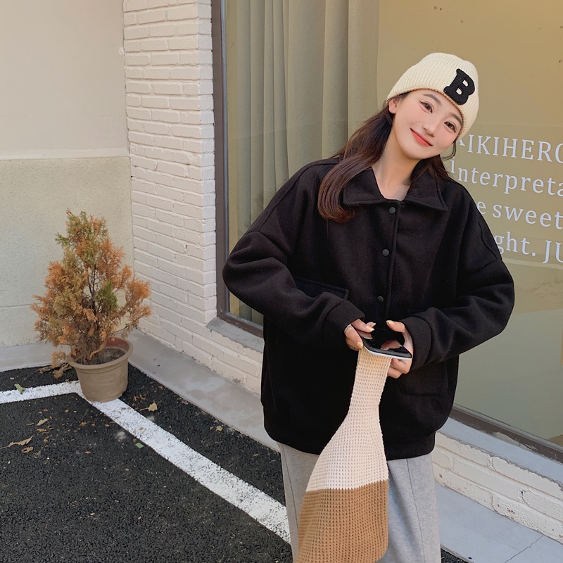 Áo khoác tay dài dáng rộng màu trơn dễ phối đồ thời trang phong cách Hàn Quốc