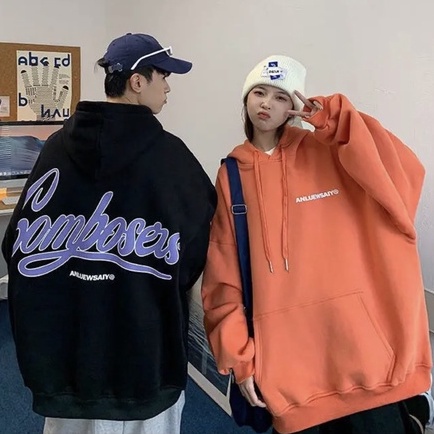 Áo Khoác Nỉ Ngoại Anluew CELINA BOUTIQUE  Áo Hoodie có mũ form rộng tay bồng in chữ lưng cá tính