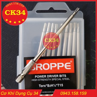 Mũi vít hoa thị có lỗ, Lục giác bông T15 dài 100mm hãng BROPPE