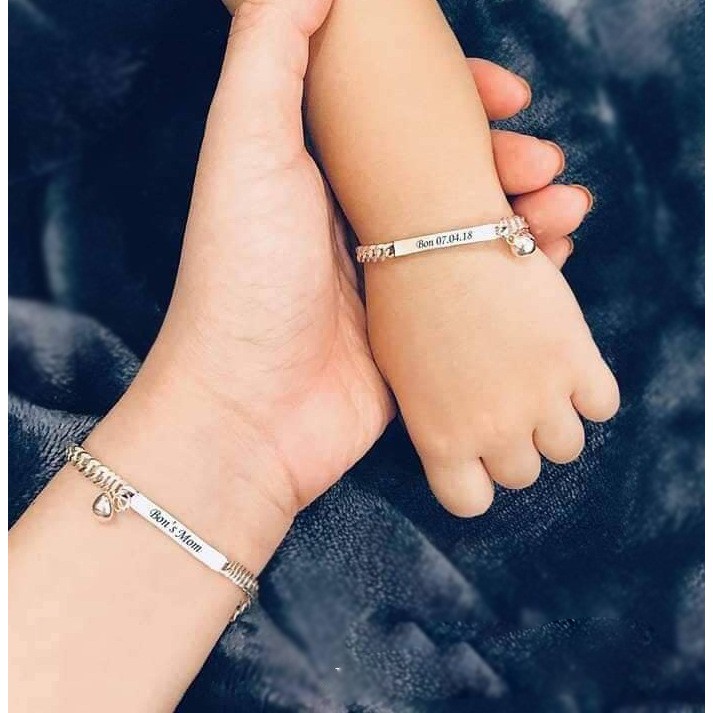 Lắc tay bạc đôi cho mẹ và bé yêu khắc tên theo yêu cầu