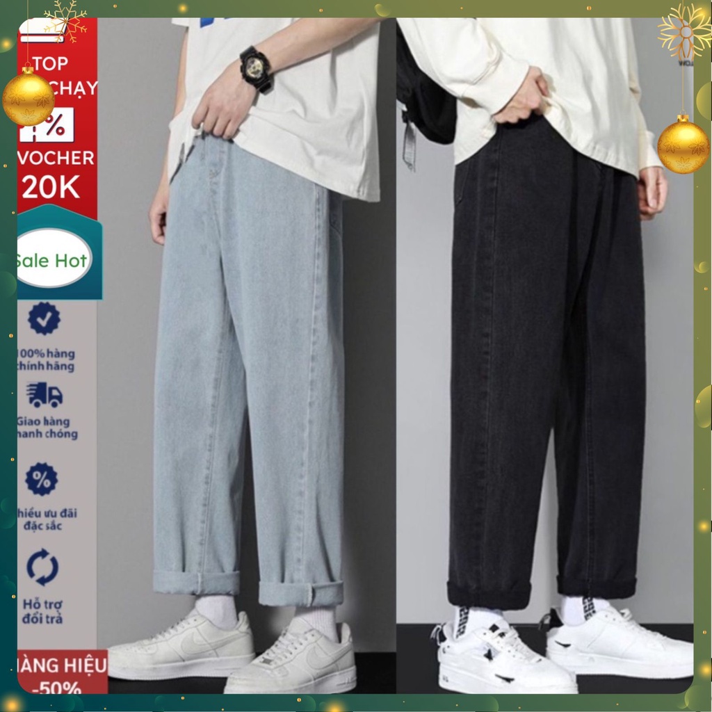 Quần jean nam Baggy phom suông, quần jean nam nữ ống rộng hottrend hàn quốc