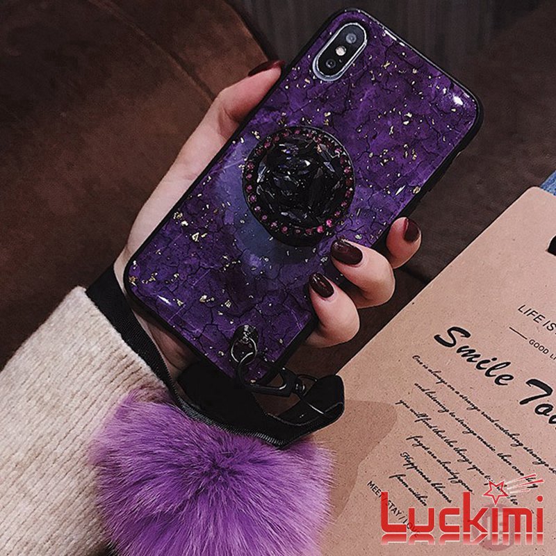 Ốp điện thoại họa tiết vân đá + giá đỡ + dây đeo pompom cho Samsung S7 Edge J3 J5 J7 Pro J2 J5 J7 PrimeJ7 J5