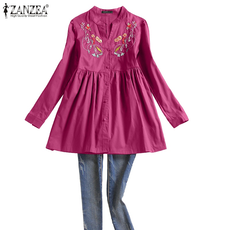 Áo sơ mi ZANZEA tay dài họa tiết hoa thời trang sành điệu cho nữ