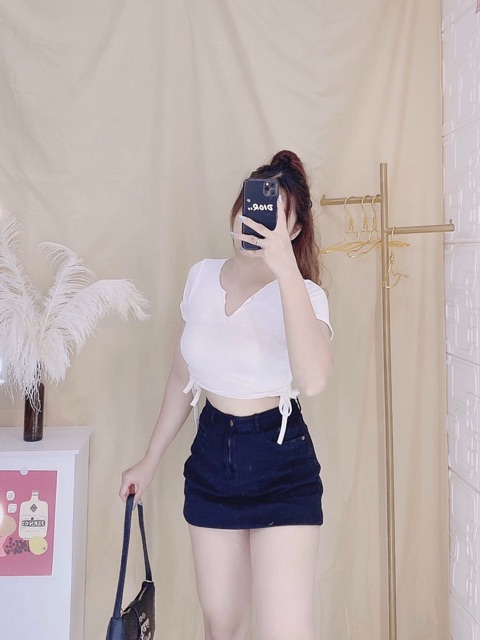 Áo kiểu nữ tay ngắn rút hai bên đơn giản