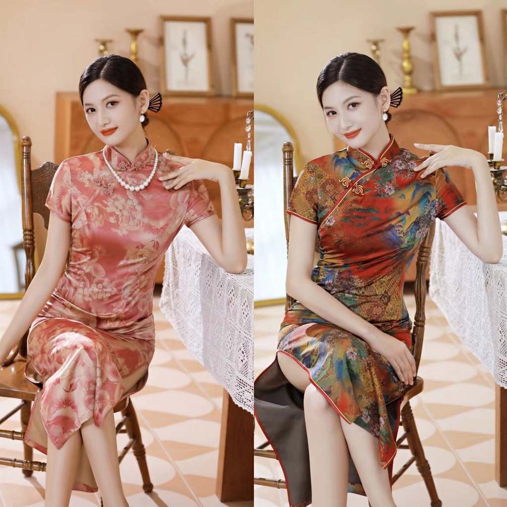 Sườn Xám Cách Tân Chất Satin Cao Cấp Thiết Kế Mới Thời Trang Theo Phong Cách Trung Hoa