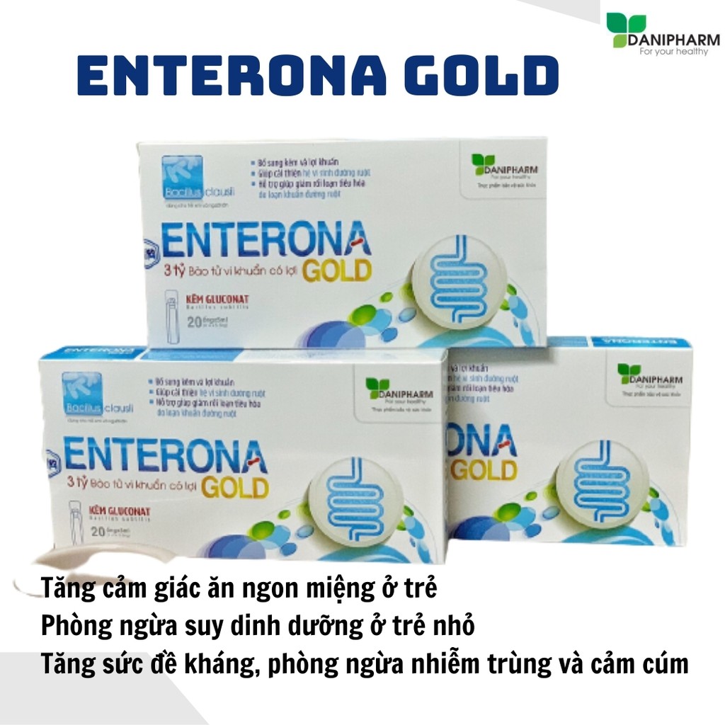 Men vi sinh cho bé, men tiêu hóa cho bé, bổ sung kẽm Gluconat Enterona Gold 20 lọ*5ml