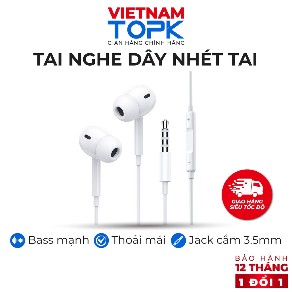 Tai nghe nhét tai có dây TOPK F05 - Âm thanh Stereo Hifi Đệm tai Silicol thoải mái - Jack cắm 3.5mm - Hàng chính hãng
