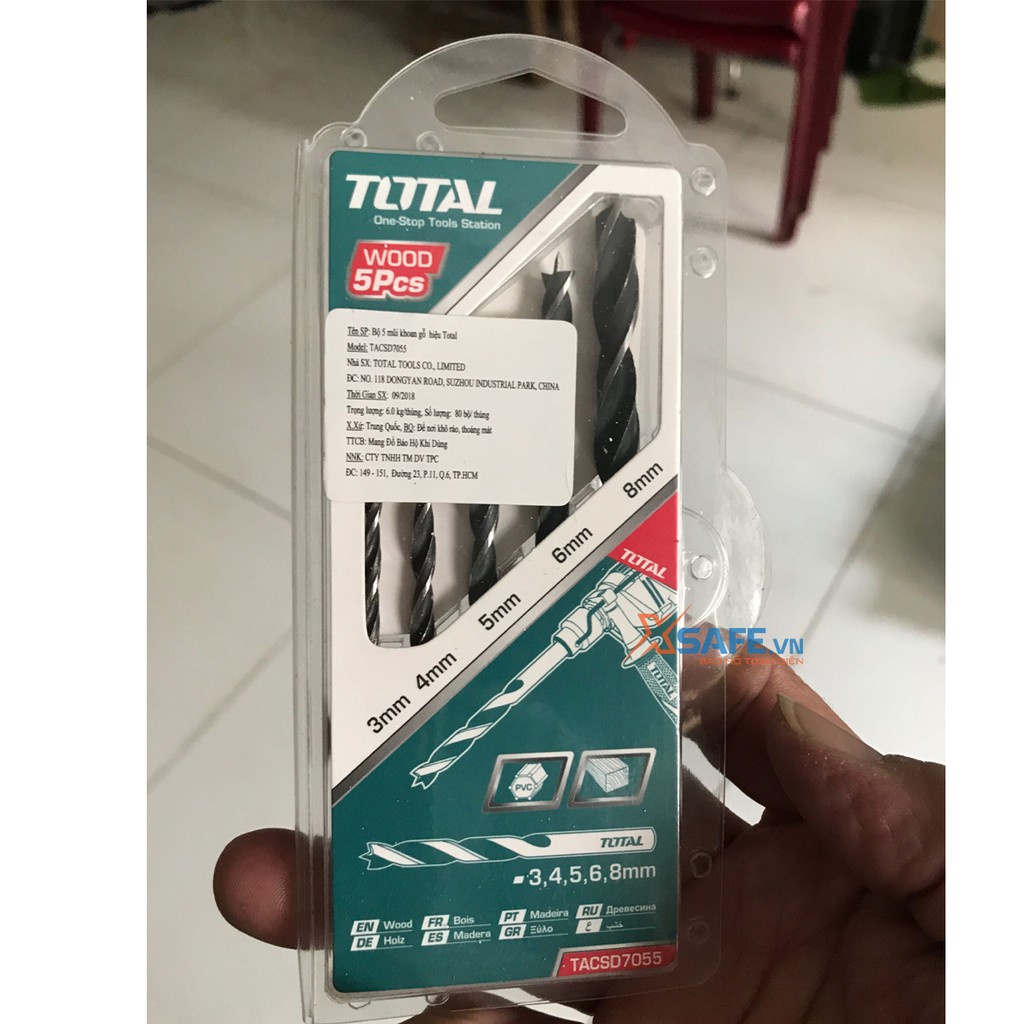 Combo 5 mũi khoan gỗ TOTAL TACSD7055 chính hãng. Mũi khoan gỗ 5 chi tiết TOTAL không bị ăn mòn, biến dạng, gãy hay cong