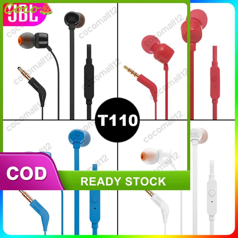 Trong kho JBL T110 3.5mm Tai Nghe Có Dây Stereo Âm Nhạc Sâu Earbuds Âm Bass ĐIỀU CHỈNH 110 Tai Nghe Thể Thao Tai Nghe In-dòng Điều Khiển Tay-Miễn phí Với Mic cocomall