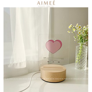 Đèn led hình trái tim đế gỗ để bàn trang trí phòng ngủ phong cách Hàn Quốc - Aimee.decor