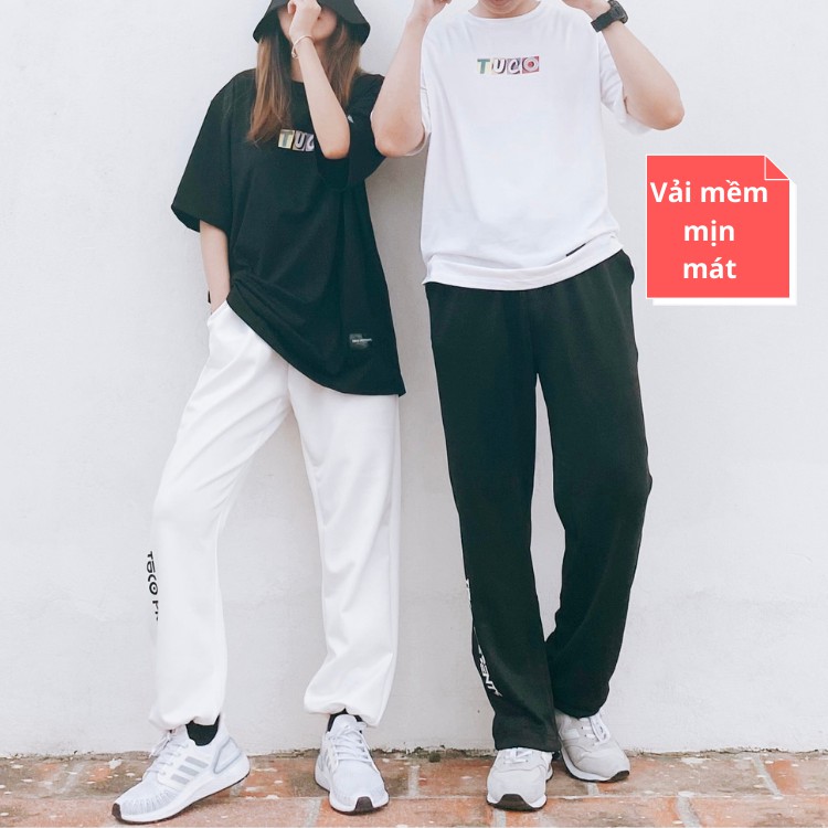 Quần Jogger TUCO Trắng , Ống suông Nam Nữ Unisex Form  Rộng Rút Dây Bo Gấu Vải Mịn Mềm Mát Quần Joker, Joger, Thể Thao
