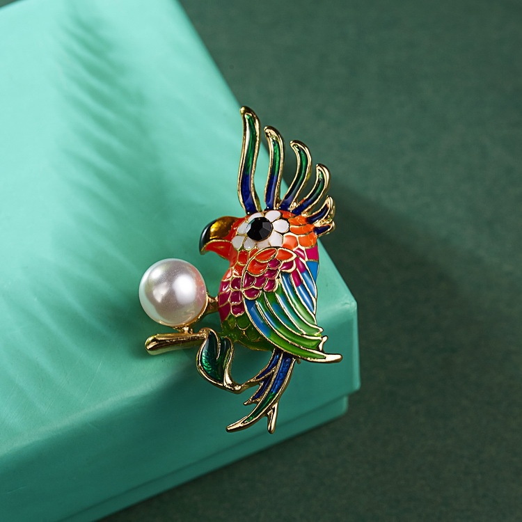 Trâm Cài Áo Hình Chú Vẹt Đính Ngọc Trai Thời Trang