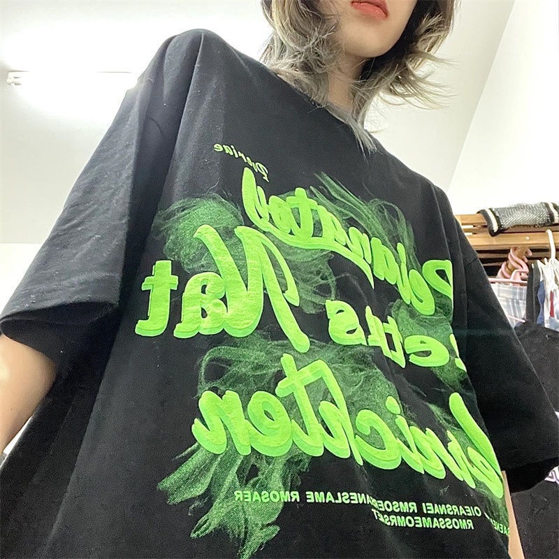 Áo thun cotton ngắn tay dành cho nữ phong cách Mỹ retro thời trang in chữ