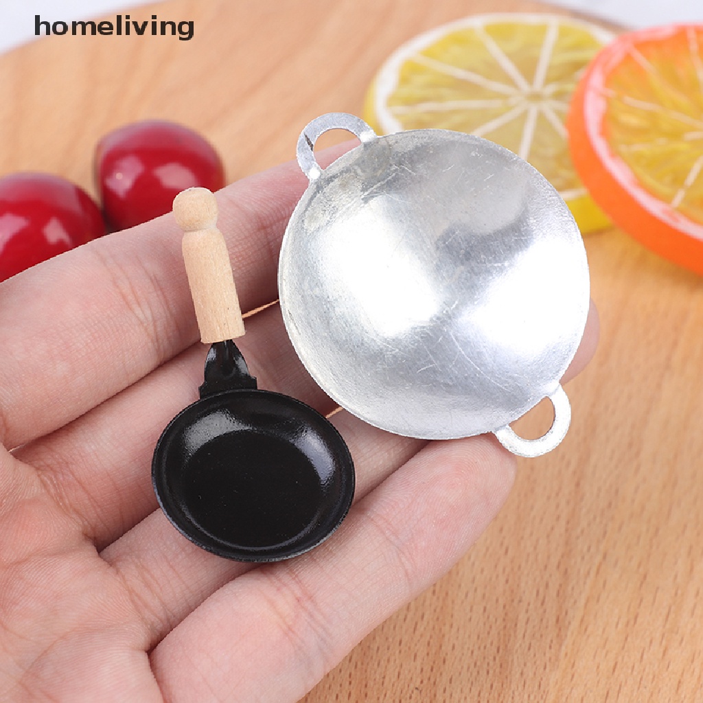 Chảo Chiên Đồ Ăn Mini Bằng Thiếc Tay Cầm Bằng Gỗ Tiện Dụng Cho Nhà Búp Bê