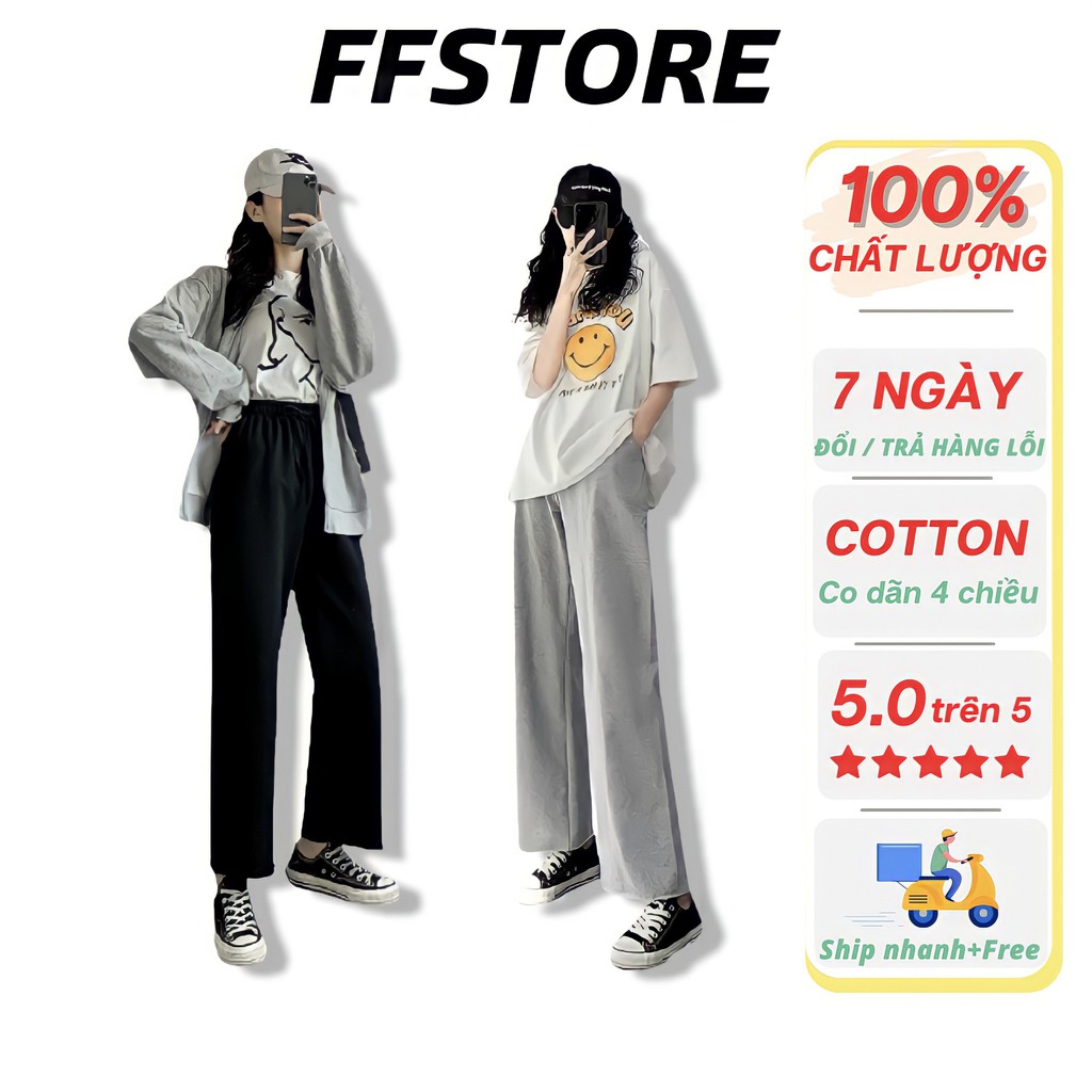 Quần ống rộng trơn nam nữ vải thun cotton thể thao 4 chiều dáng suông FFSTORE