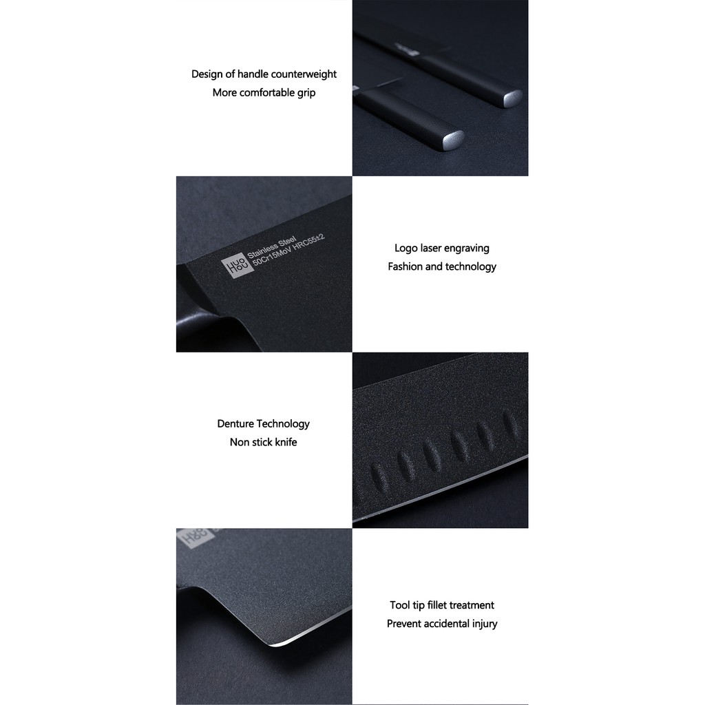 Bộ dao bằng thép không gỉ Xiaomi HuoHou HU0015 phủ chống dính siêu sắc bến