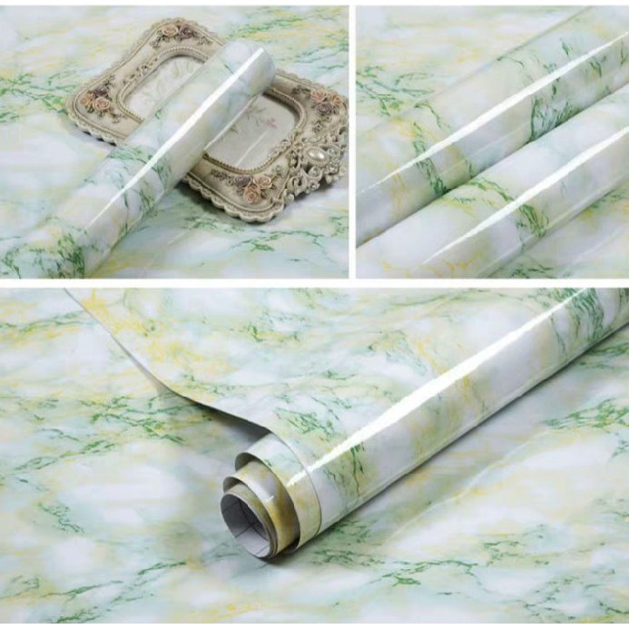 Decal giấy dán tường giả đá hoa cương vân xanh khổ 0.6m keo sẵn