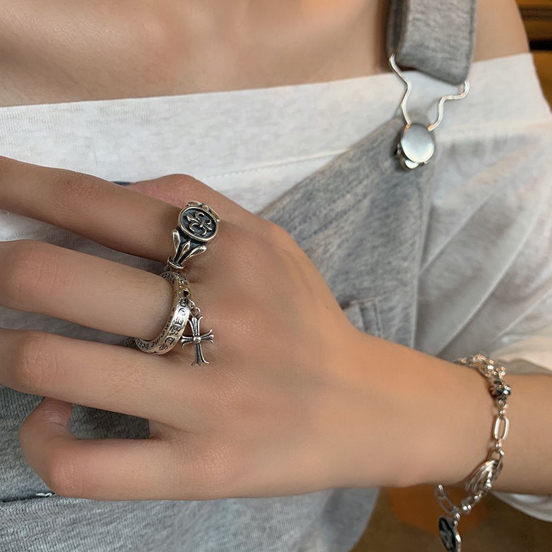 Non-Fading Cross Heart Cross Ring Female Ins Trendy Cold Japanese And Korean Simple Retro With Opening Index Finger Ring