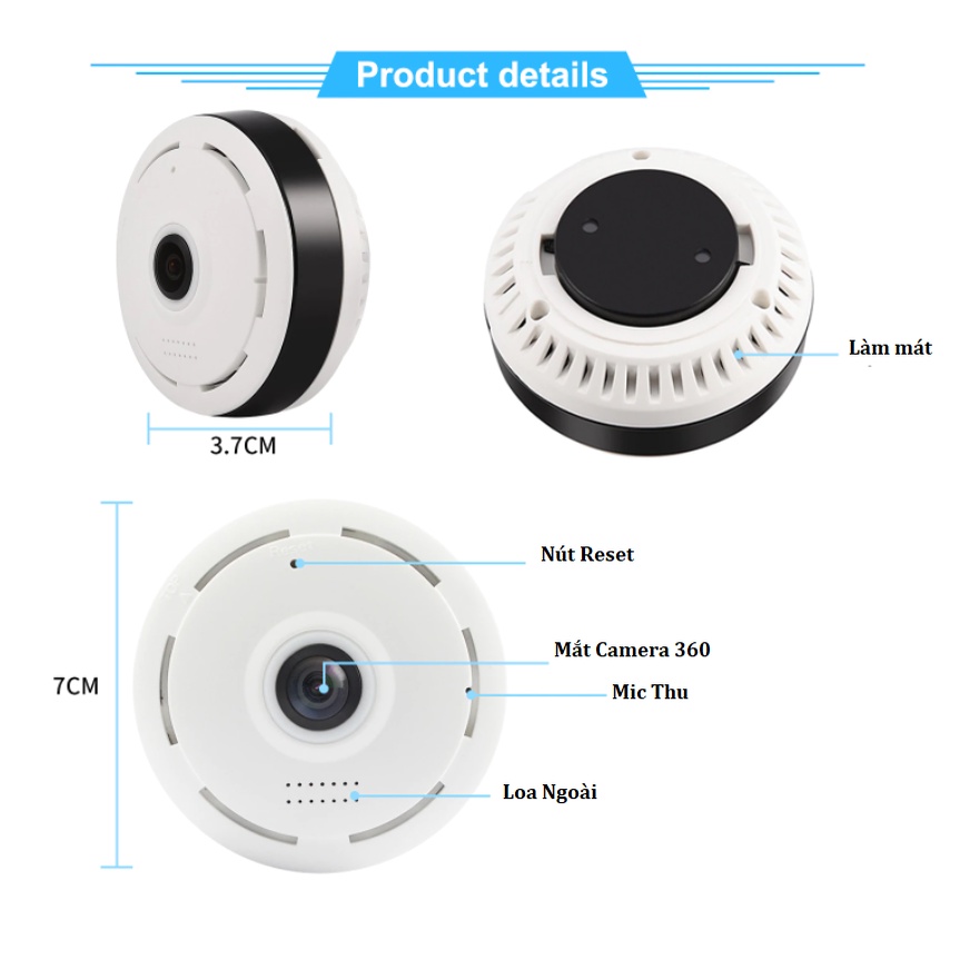 Camera An Ninh 360 Gắn Trần Nhà, Kết Nối Wifi, Xem Từ Xa, Giám Sát Toàn Cảnh 360, Độ Phân Giải HD, Bảo Hành 12 Tháng