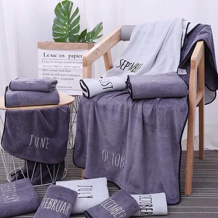 Khăn Tắm 100% Cotton Loại 70x140cm - Siêu Mềm Mại - Siêu Thấm Hút - Thêu Tên Các Tháng