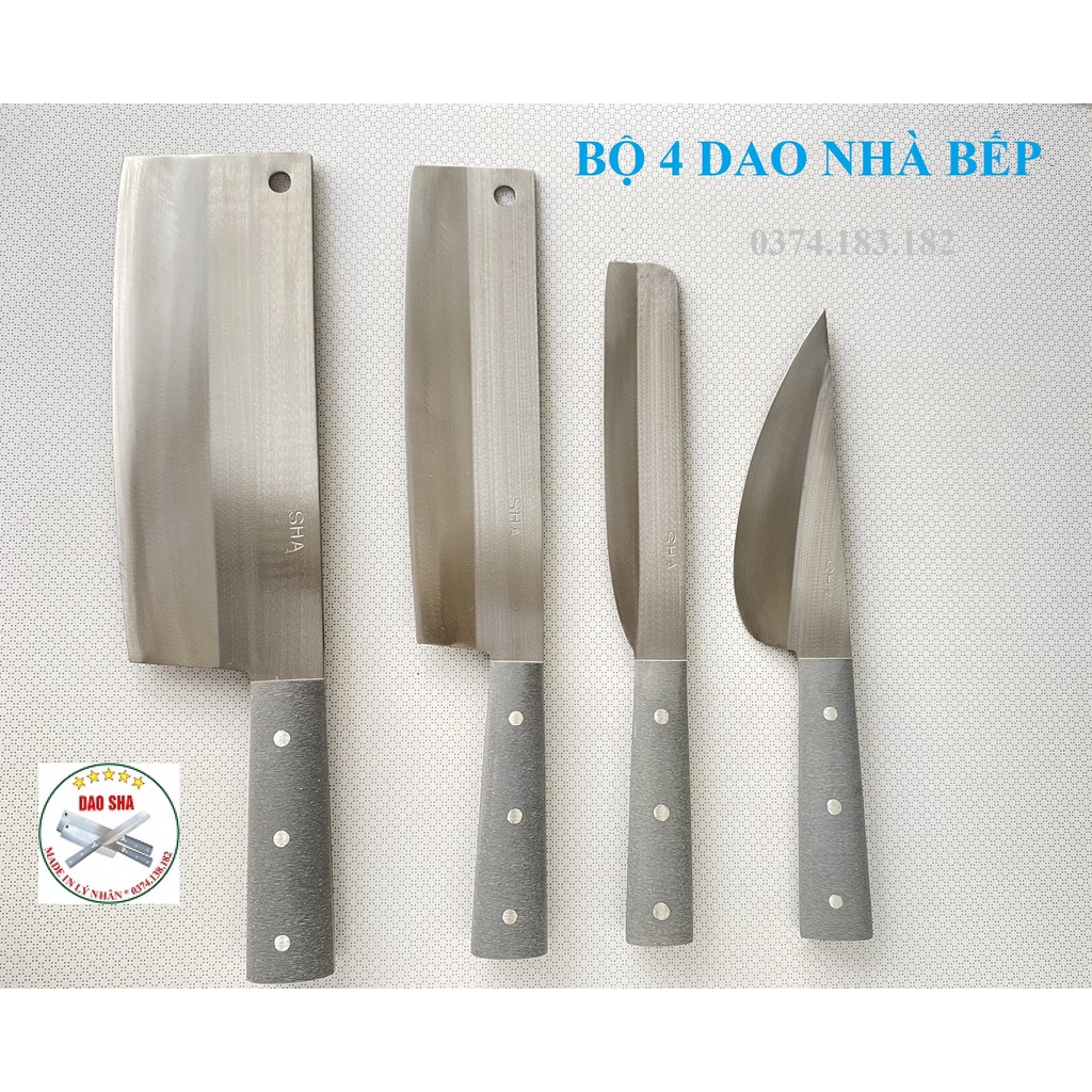 Bộ 4 dao nhà bếp bằng thép Nhật trắng không gỉ cao cấp - Thương hiệu làng rèn Lý Nhân (Mã SHA)