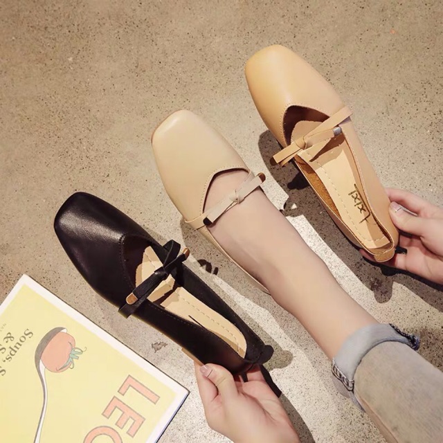(ORDER) Giày búp bê da mềm quai ngang nơ 35-43