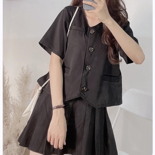 Set áo kèm chân váy xếp ly ulzang [M17]