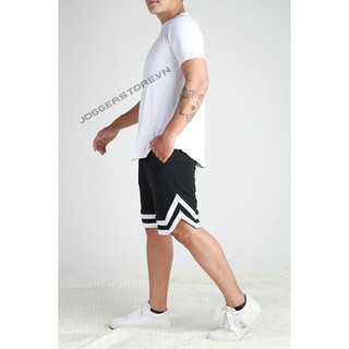 Quần short 2v unisex line sọc thể thao ống rộng