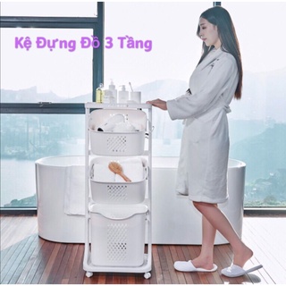  Kệ đựng đồ 2-3 tầng đa năng Việt Nhật Rổ đựng quần áo 3 tầng có bánh xe xoay 360 độ 