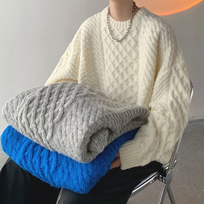 Hàng Mới Về Mới Áo Len Cotton Dệt Kim Thiết Kế Dây Cáp Cảm Giác Retro Nhật Bản Mùa Đông Cho Cặp Đôi