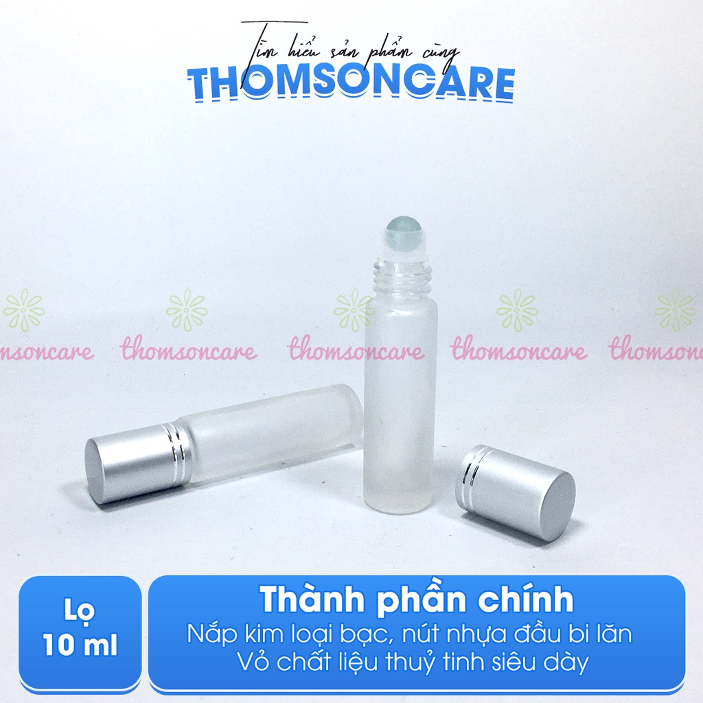 Chai bi lăn 10ml cao cấp - vỏ lọ thủy tính chiết mỹ phẩm, nước hoa, dầu dừa, triết tinh dầu nhỏ gọn thân mờ nắp bạc