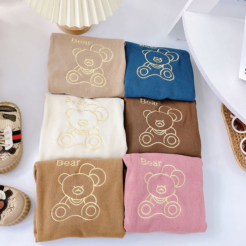 Bộ Quần Áo Dài Tay Thu Đông In Hình Gấu Bear Cổ 3 Phân Vải Len Tăm Nhung Dễ Thương Cho Bé Từ 7 - 14kg Mã DT34