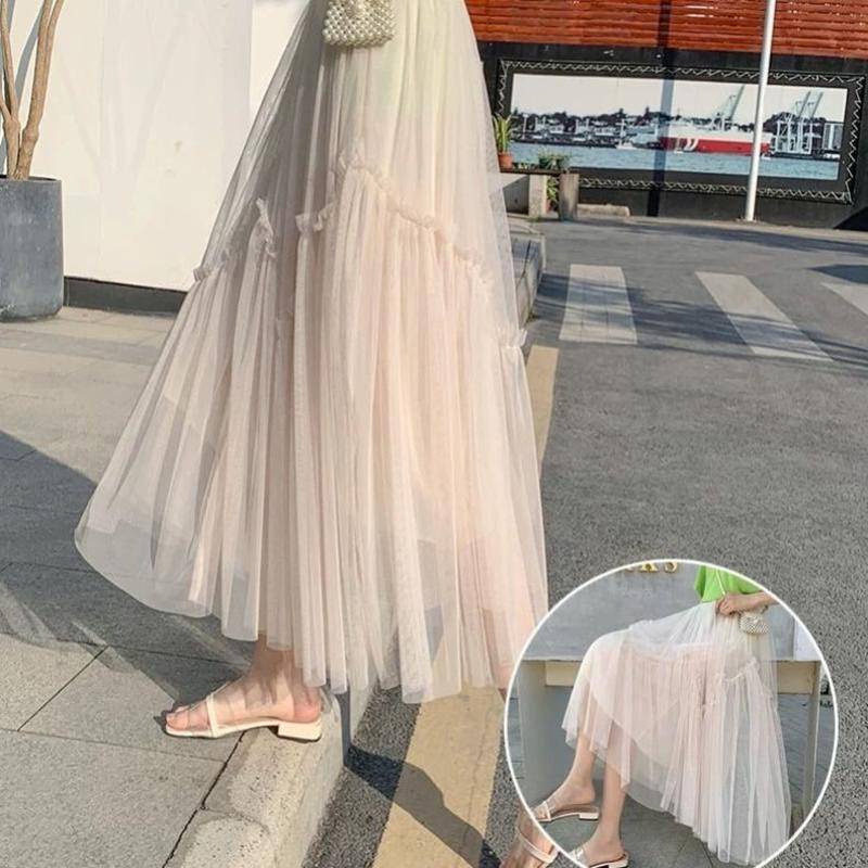 Chân Váy Lưới Dài Qua Gối Màu Hồng Phong Cách Công Chúa Cho Nữ