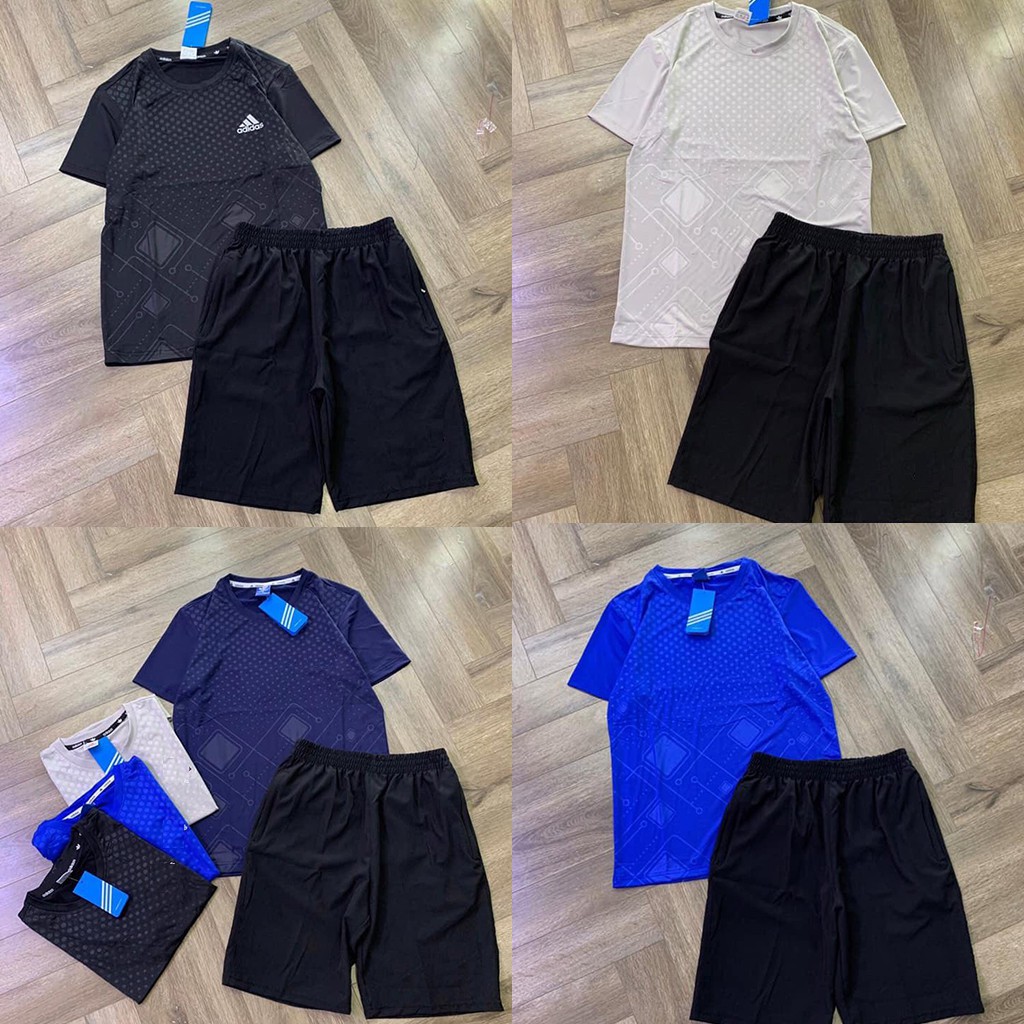 Bộ Thể Thao Nam, Cổ Tròn, Hoạ Tiết 4 Màu Cực Đẹp, Áo Vải Lạnh, Quần Vài Gió, Năng Động, Trẻ Trung | BigBuy360 - bigbuy360.vn