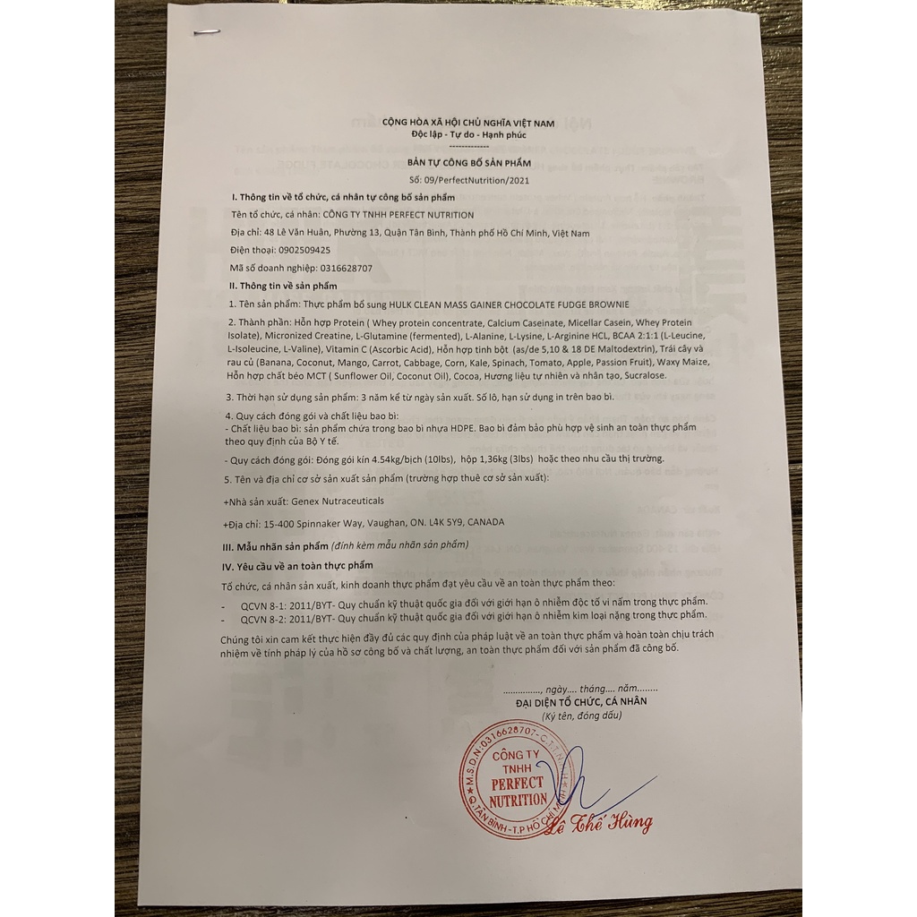 Sữa Tăng Cân Tăng Cơ Hulk Clean Mass Gainer 10lbs 4.54Kg Authentic 100% Chính Hãng