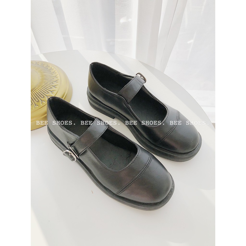 BEESHOES -GIÀY MERY NHẬT TRON VINTAGE DA MỀM SIÊU XINH-GIÀY THOI TRANG MŨI TRÒN  SIÊU ÊM VÀ MỀM MÀU ĐEN 2008033