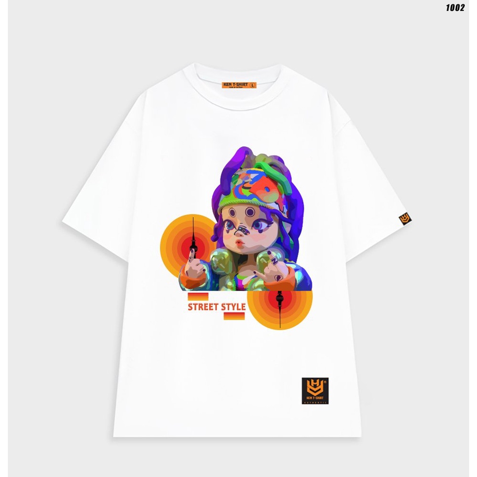 Áo phông tay lỡ nam nữ form rộng Em bé tóc tím 1002 HY KOREA