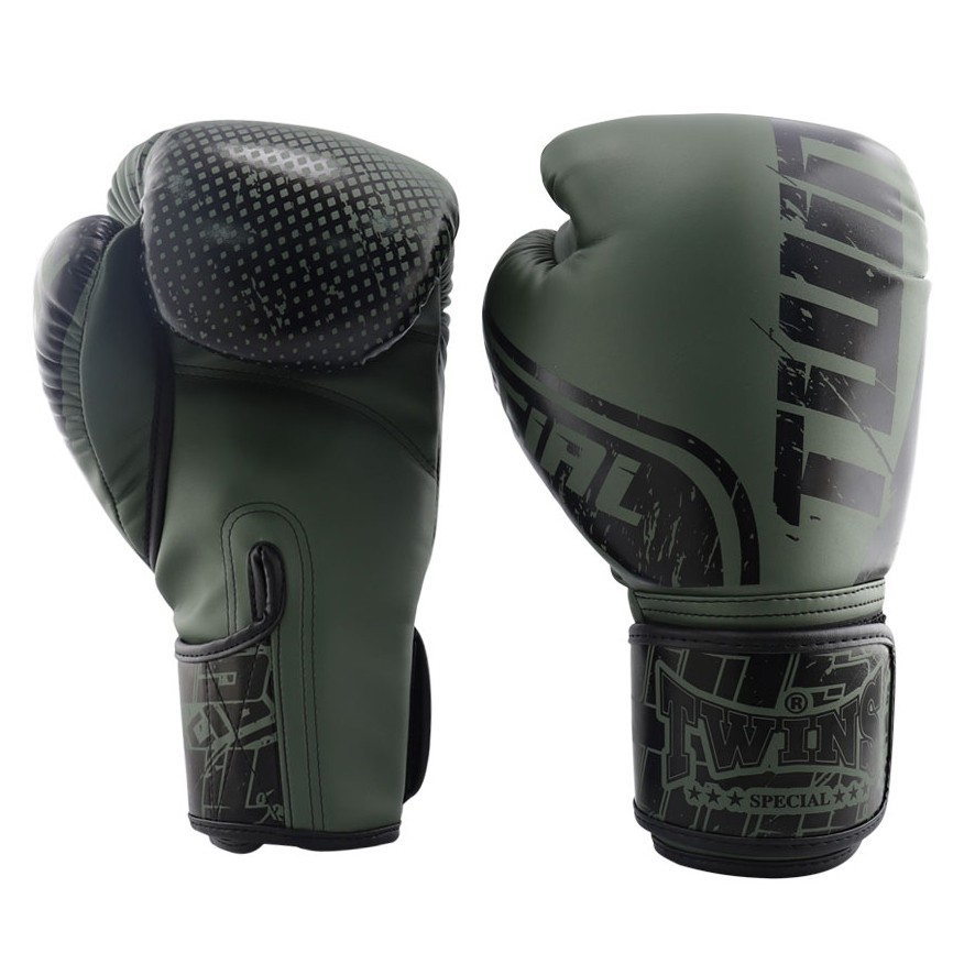 Găng tay boxing Twins FBGVS12-TW7 New PU Velcro - Black/Olive