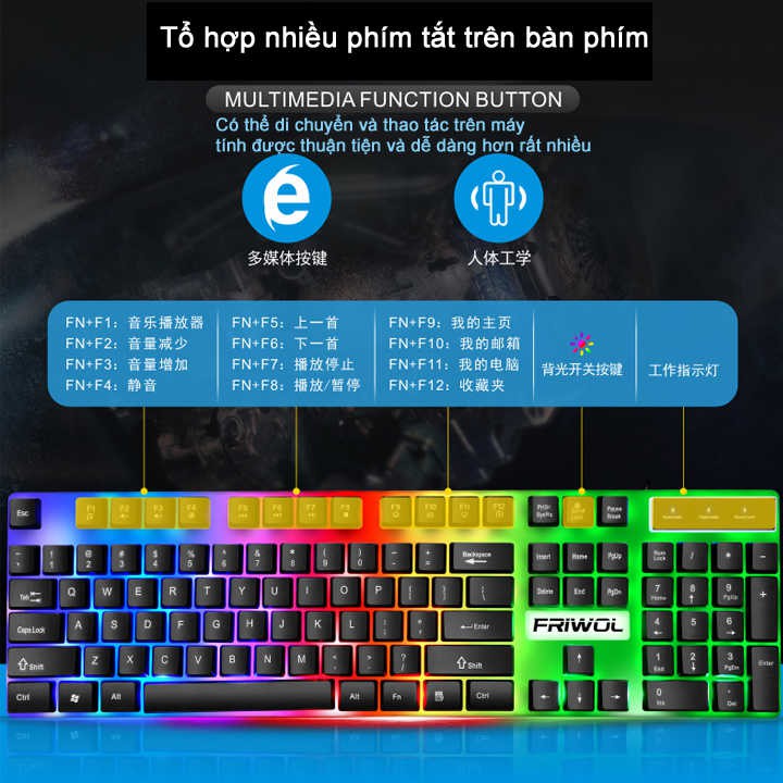 Bộ bàn phím và chuột FRIWOL W10 chuyên Game Led 7 màu