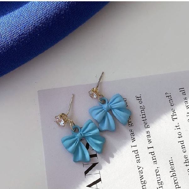 Khuyên tai màu xanh dương nhiều kiểu dáng tùy chọn phong cách Hàn Quốc