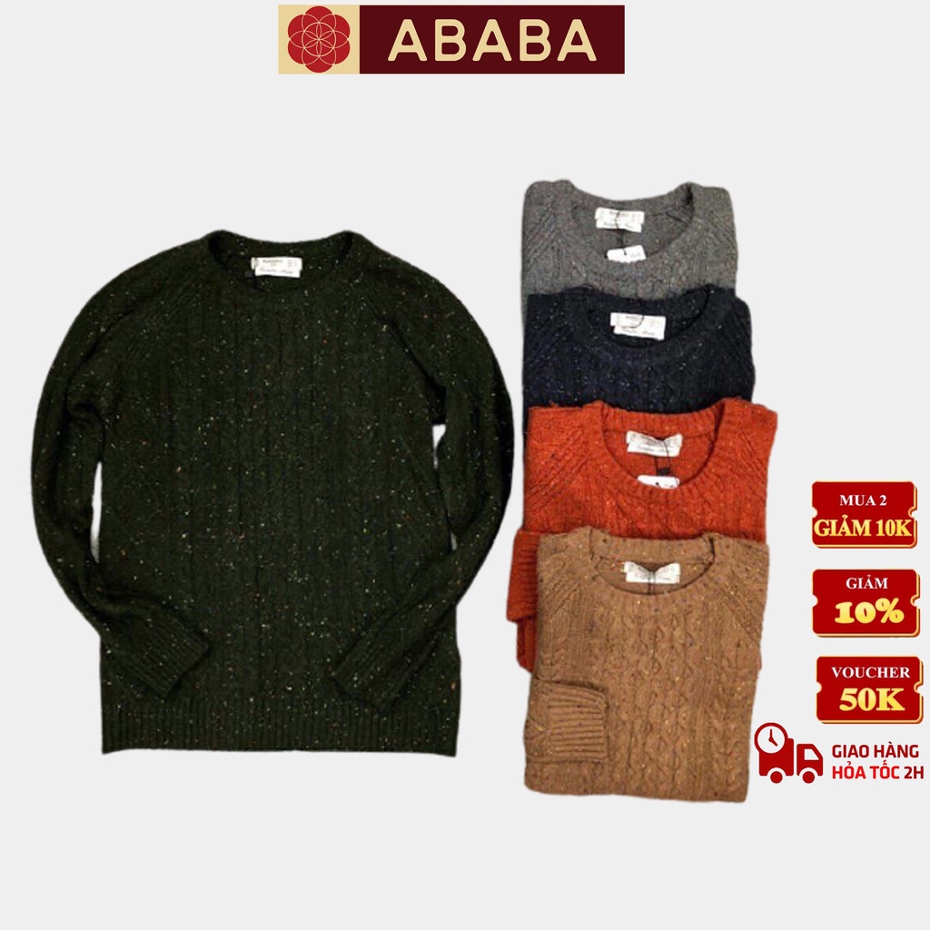 Áo len nam cổ tròn ABABA, len dày ấm, họa tiết vẩy sơn, mềm mịn - ABA-OANHDAY