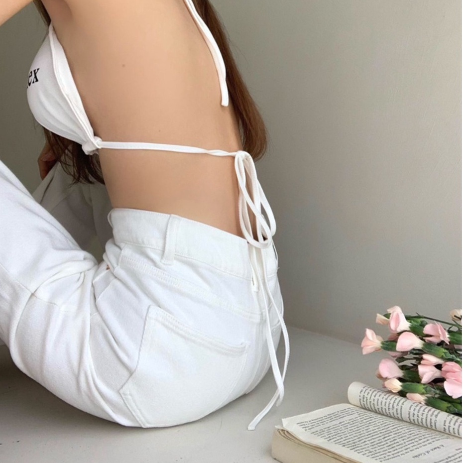 Áo Bra Dây Buộc Trắng Đen Chữ Gợi Cảm LSEOUL A2534 Chất Mềm Mại Cá Tính Năng Động Thể Thao