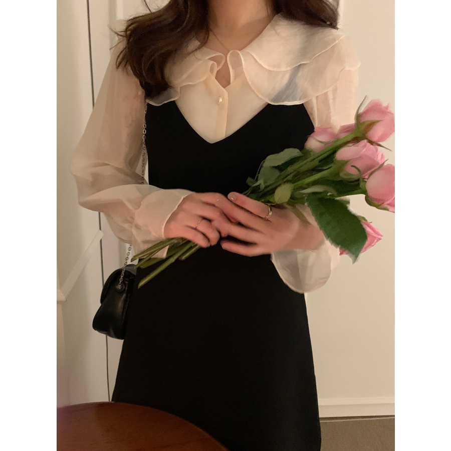 Đầm Dài Tay Phối Bèo Nhún Thời Trang 48955