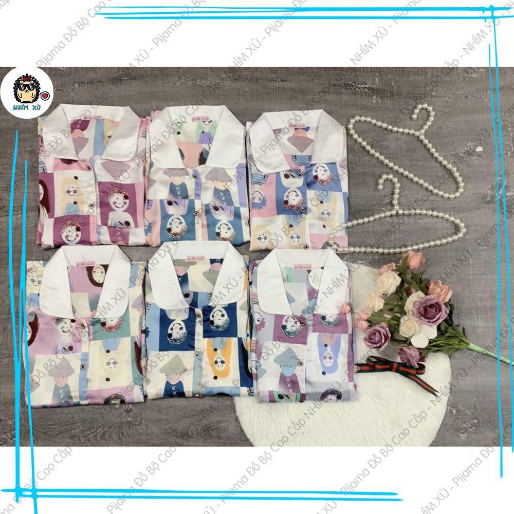 Đồ Bộ Ngủ Pijama Mặc Nhà Áo Tay Dài Quần Dài Vải Satin Cao Cấp Human Art | BigBuy360 - bigbuy360.vn